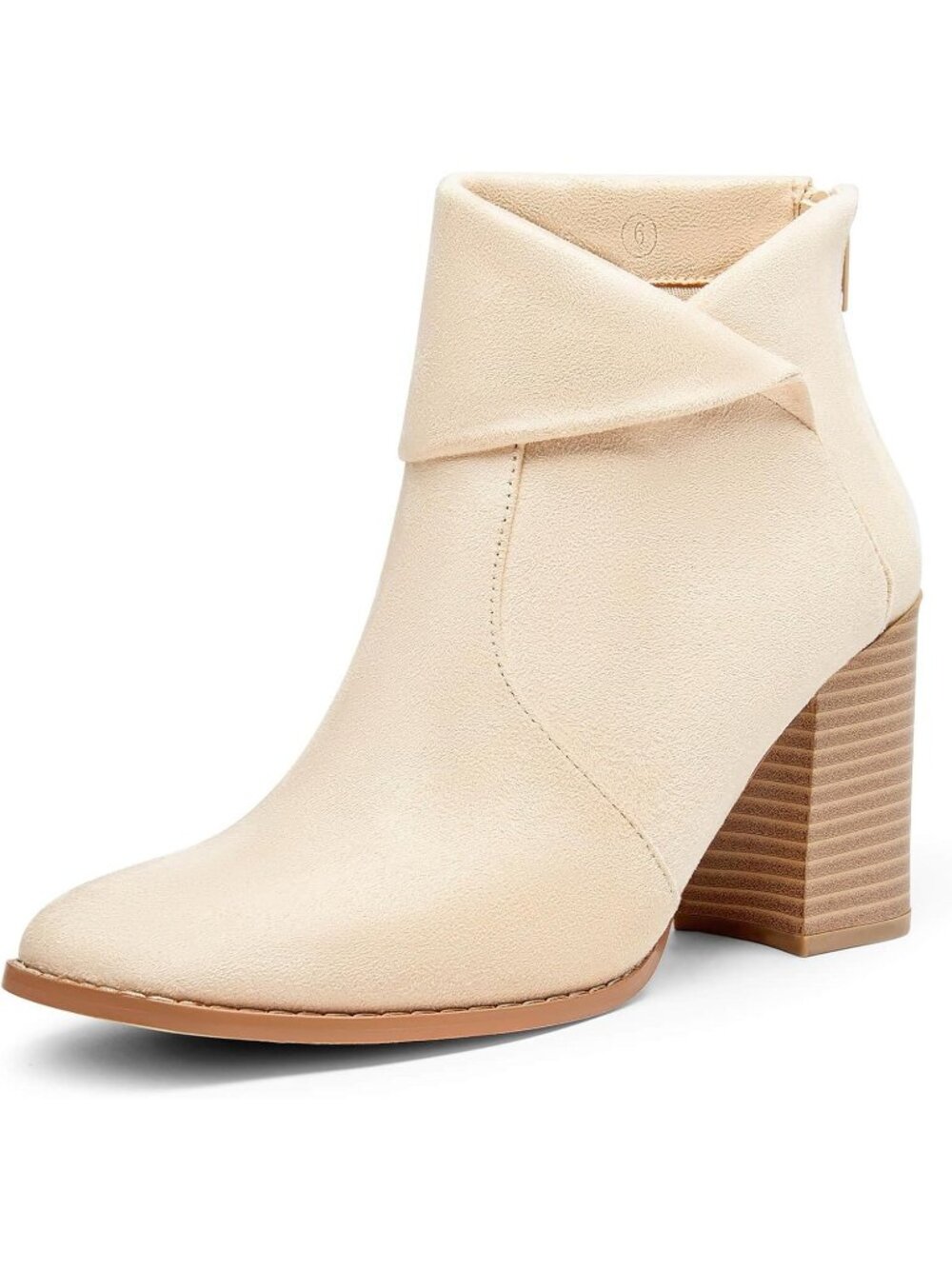 Women's Beige Suede Square Toe Ankle Boots High Chunky Stacked Heel Criss Cross